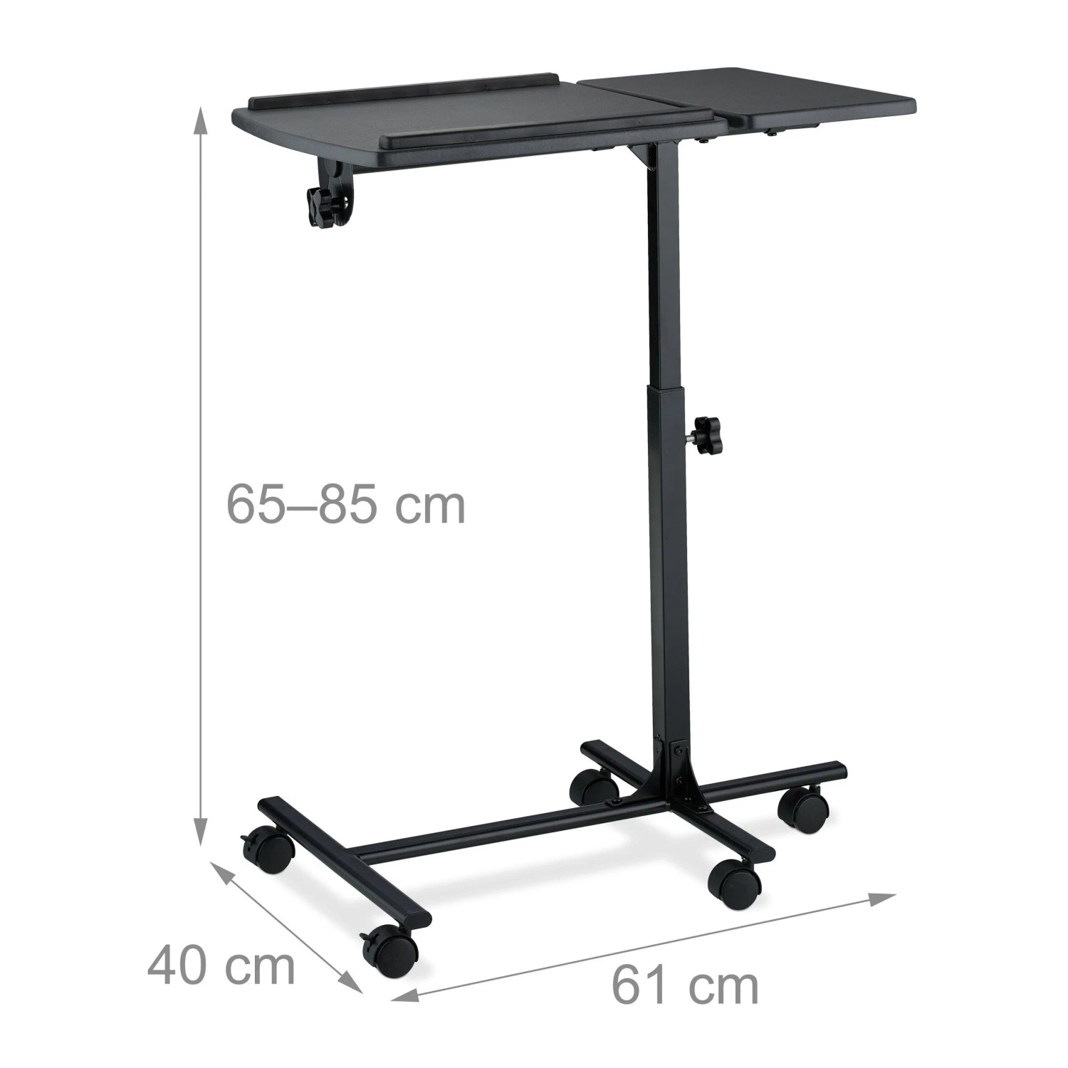 Relaxdays Laptoptisch MDF Schwarz Höhenverstellbar Rollbar Neigbar 61 cm x 40 cm x 65 cm bis 85 cm 4,5 kg_4