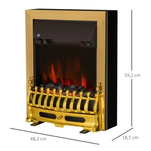 Goldener HOMCOM Elektrokamin mit schwarzem Gehäuse, realistischem Flammeneffekt und Kohleglut. Freistehender Vintage-Standkamin.