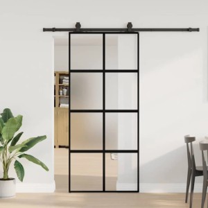 Schwarze vidaXL Schiebetür mit Beschlag, 90x205 cm, Hartglas, für moderne Raumgestaltung.