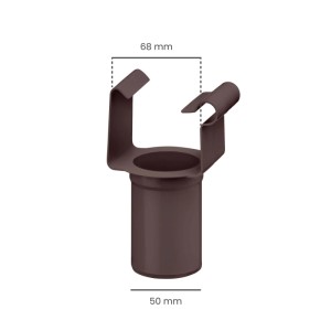 Dunkelbrauner Inefa PVC Einhangstutzen DN 50/NW 68 für Kastenrinne. Dachrinnenablauf mit 68 mm oben, 50 mm unten.