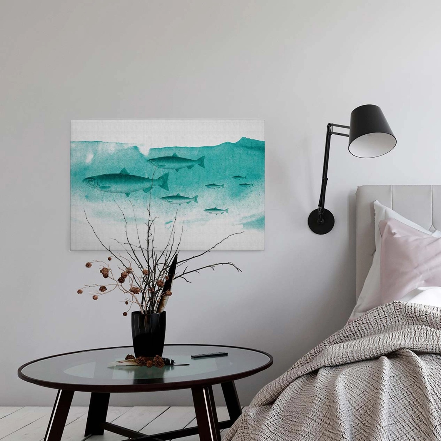 Bricoflor Leinwand Bild Mit Fischen Grün Türkis Unterwasser Bild In Aquarel günstig online kaufen