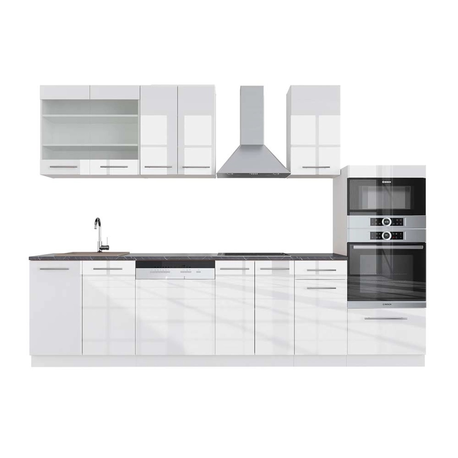 Vicco Fame-Line Küchenzeile Weiß Hochglanz/Weiß 300 cm mit HochschrankAP An günstig online kaufen