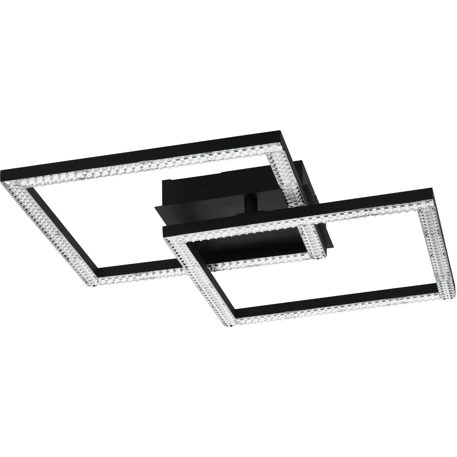 Moderne LED Deckenleuchte Leijas in Schwarz mit transparentem Kristall-Dekor, 21W.
