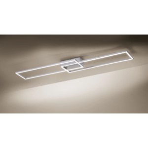 Moderne LED-Deckenleuchte Iven aus Stahl, 110x25 cm, mit geometrischem Design.