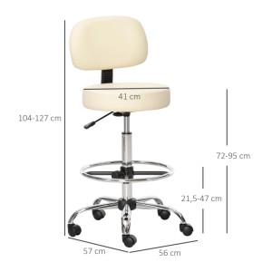 HOMCOM Barhocker beige Kunstleder, höhenverstellbar, drehbar, mit Rollen und Rückenlehne. Chrom-Stahlgestell.