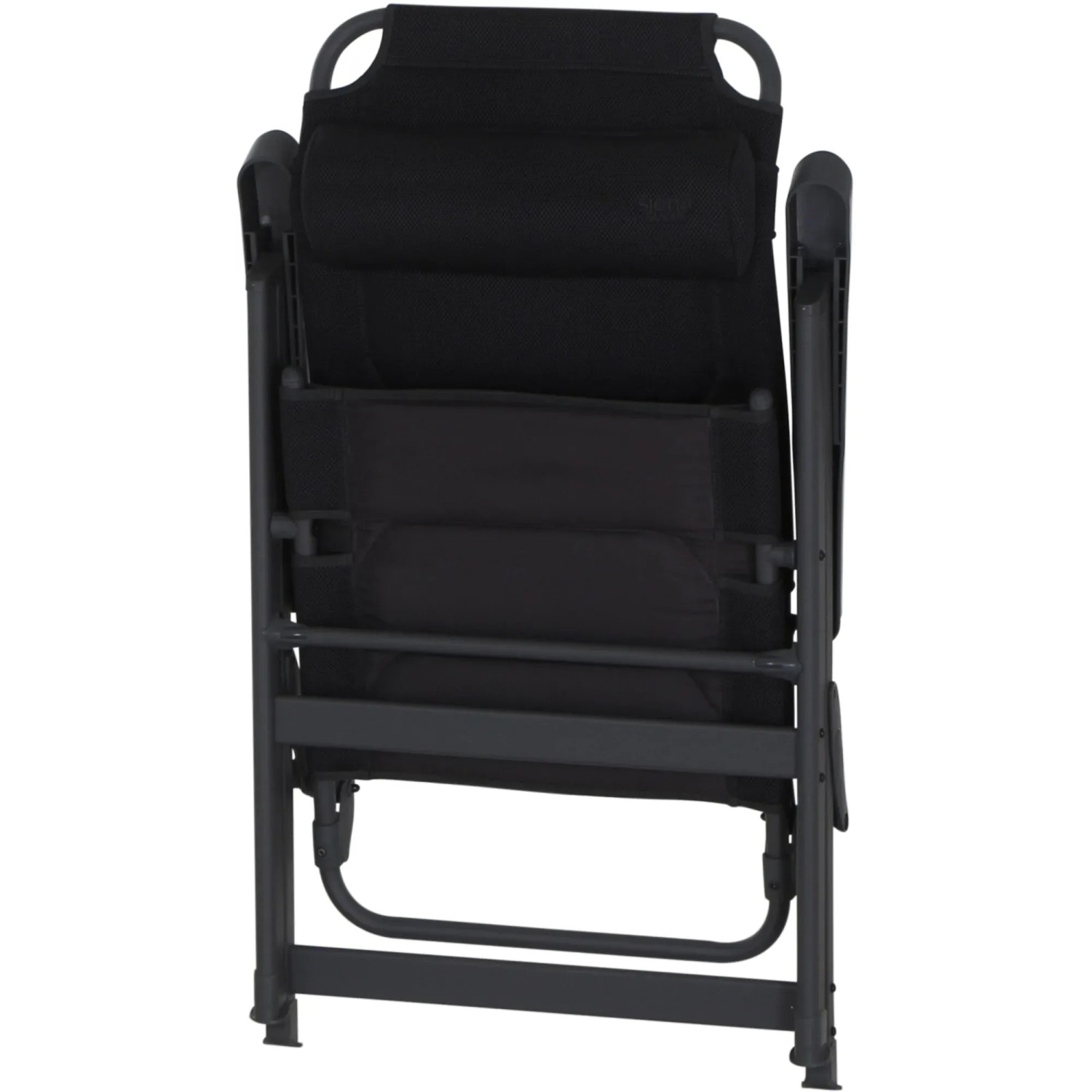 Siena Garden Campingsessel Premium, anthrazitfarbener Klappstuhl mit AirMesh-Bezug, Rückansicht.