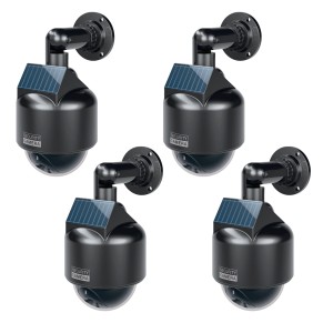 4er Set Basi Solar Kamera Attrappen mit Blinklicht und Montagematerial für Sicherheitstechnik.
