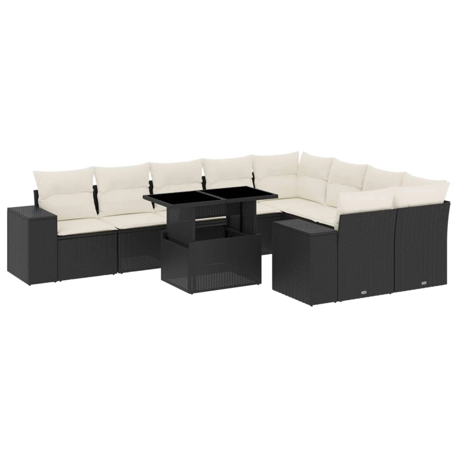 vidaXL 10-Tlg Garten-Sofagarnitur mit Kissen Schwarz Poly Rattan 3269386