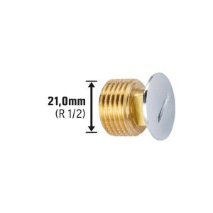Gewinde-Stopfen, 21mm (R 1/2), Messing verchromt, zum Verschließen von Gewindeanschlüssen.