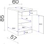 Technische Zeichnung: Flex-Well Unterschrank Lucca 60 cm mit Maßen, Küchenunterschrank mit Schublade und Tür.