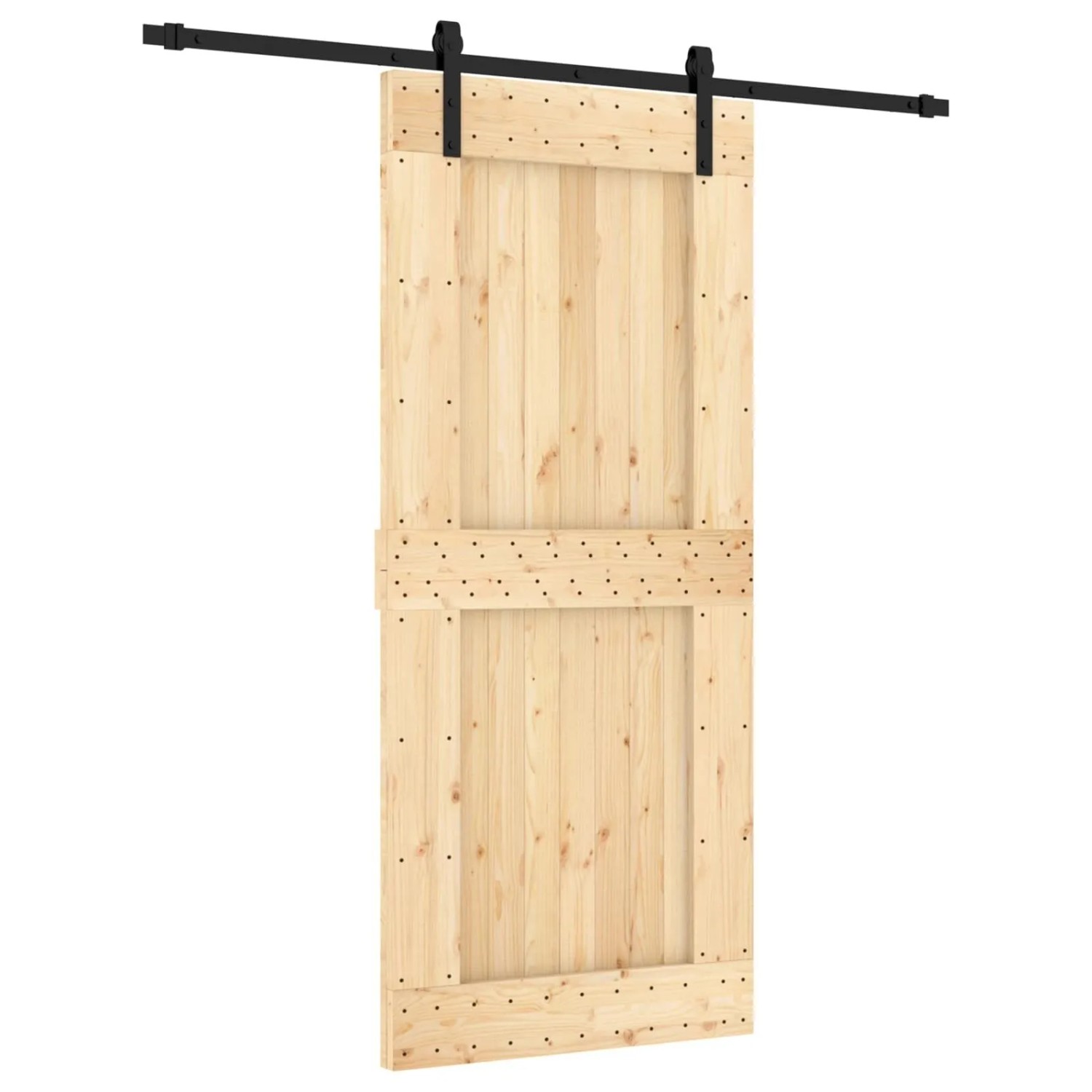 vidaXL Schiebetür Natur und Schwarz 90 x 210 cm Massivkiefer 3444920