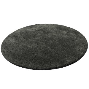 Runder, grauer Snapstyle Hochflor Shaggy Teppich Palace, 160x160cm. Flauschiger Langflor Teppich.