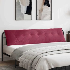 Weinrotes vidaXL Rückenkissen (200x50 cm) aus Cordstoff mit Knopfheftung auf einem Bett.