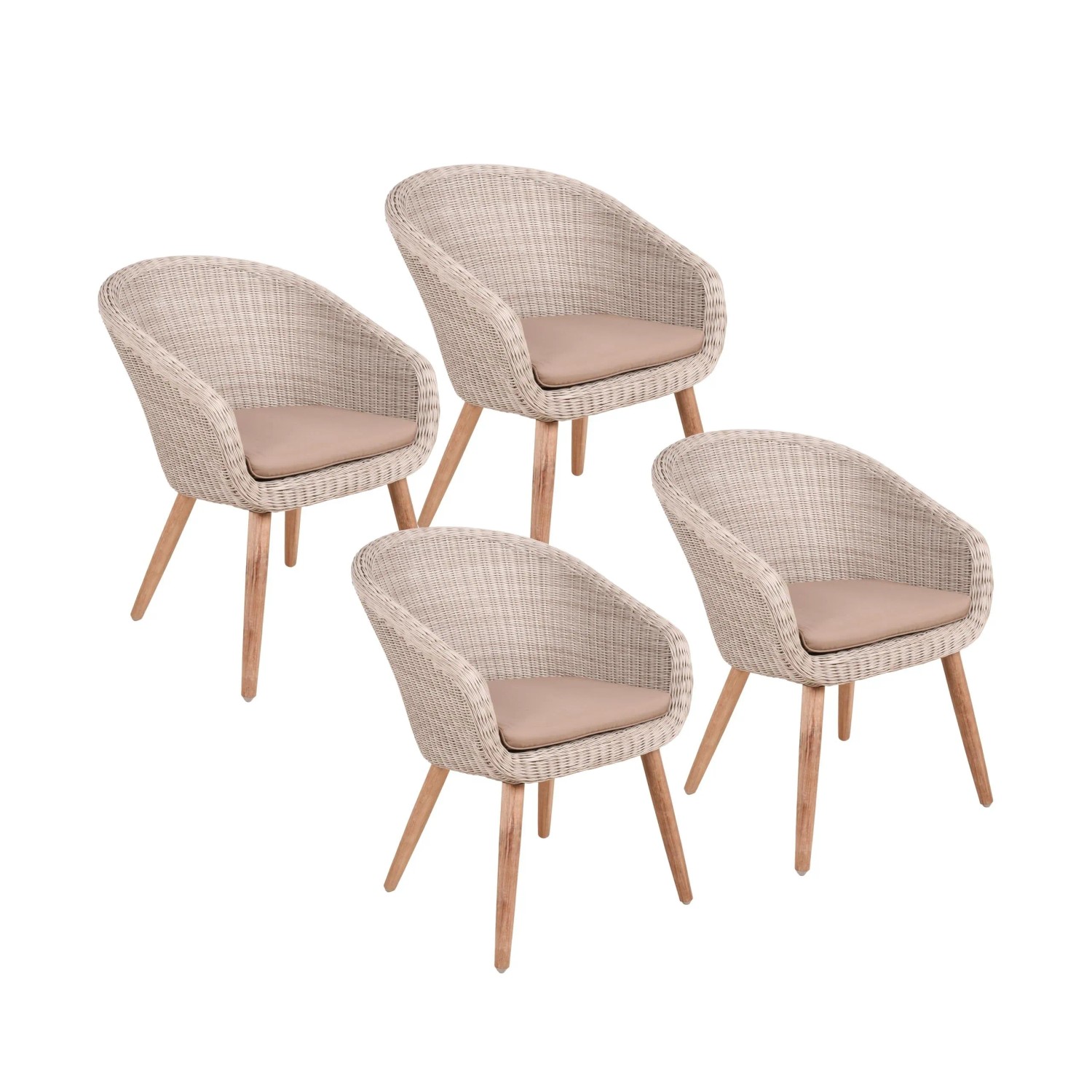 DELUKE Gartenstuhl 4er Set PORTO Sitzauflage Akazie Braun Gartenstühle Wetterfest Essstühle Outdoor Terrasse