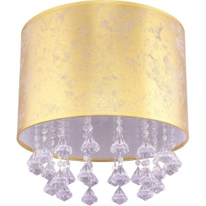 Globo Deckenleuchte Amy, nickel-matt, mit Blattgold-Schirm und Acrylkristallen.