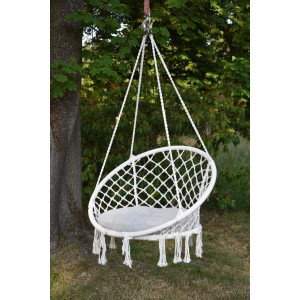 DELUKE Hängesessel ANGERS Geflecht Weiß Polyester Hängesitz Hängekorb Aufhängung Indoor Outdoor Schlafzimmer/Garten