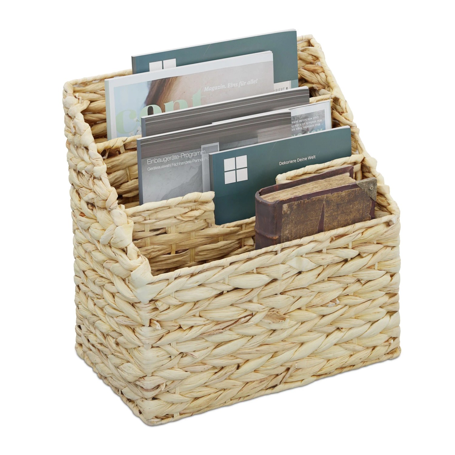 Relaxdays Zeitungsständer Wasserhyazinthe Natur 3 Fächer 34 cm x 34 cm x 20 cm 1 kg