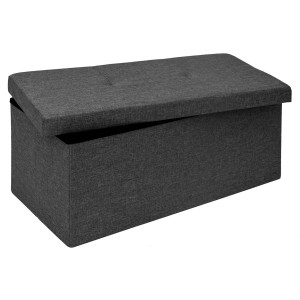Dunkelgraue DuneDesign Faltbare Sitzbank mit Truhe, 76x38x38 cm, ideal als Garderobenbank.