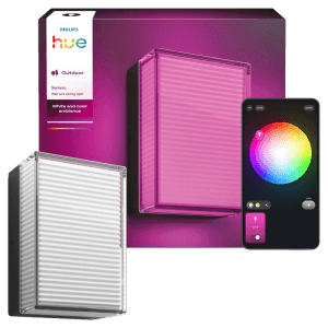 Philips Hue Semeru Wandleuchte, rechteckig, weiß und pink leuchtend, mit App-Steuerung für Außen.
