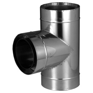 Doppelwandiger 90° Feuerungsanschluss, Ø 150 mm, aus Edelstahl für Kamin und Ofen.