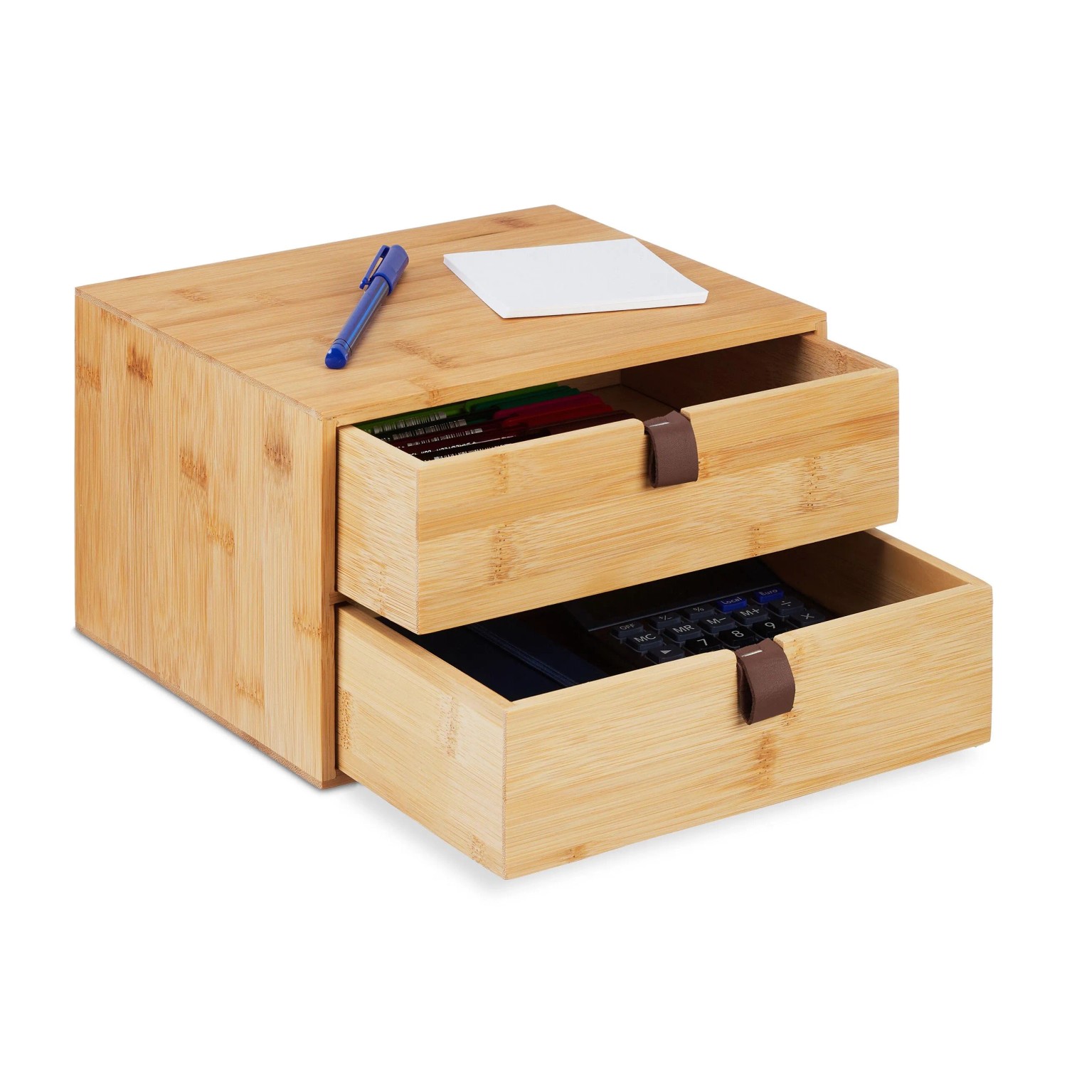 Relaxdays Schreibtisch Organizer Bambus Natur Dunkelbraun mit 2 Schubladen 14,5 cm x 25 cm x 20 cm 1,5 kg