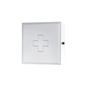 Sieper Medizinschrank, 39x39 cm, weiß-silber mit Kreuz-Tür und Schloss.