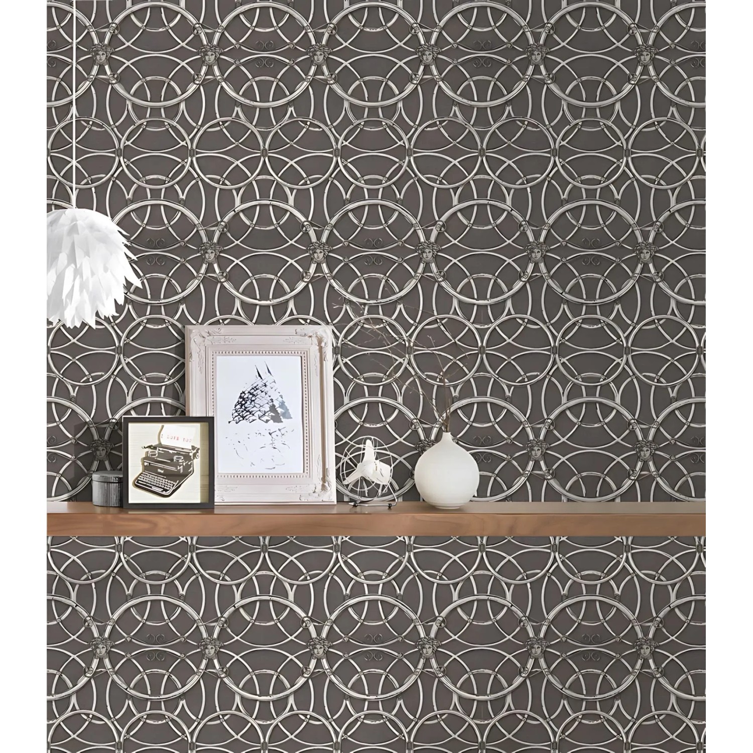 PROFHOME Barock Tapete mit Ornamenten in Silber und Grau. Elegante Vliestapete für Wohnräume.