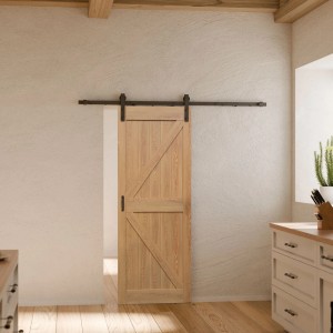Holzschiebetür Eiche Komplettset mit schwarzer Laufschiene und Softclose für Glastüren & Schiebetüren.