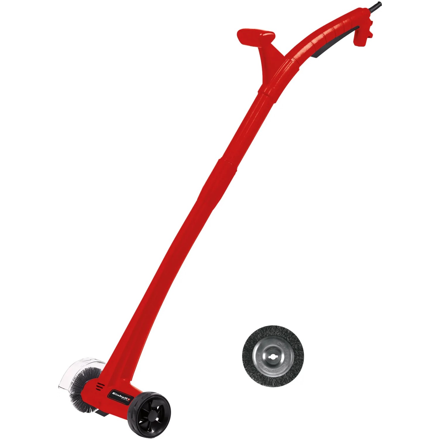 Roter Einhell GC-EG 1410 Elektro-Fugenreiniger mit Stahl- und Nylonbürste für die Gartenarbeit.