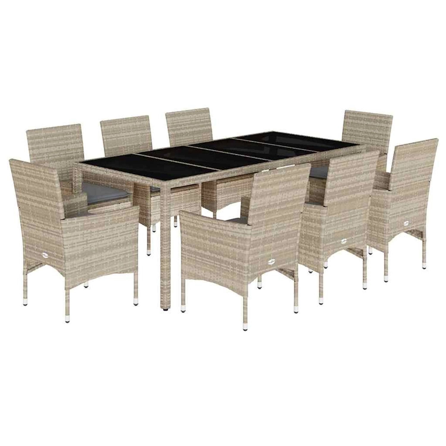 vidaXL 9-Tlg Garten-Essgruppe mit Kissen Hellgrau Poly Rattan Glas 3278578 günstig online kaufen