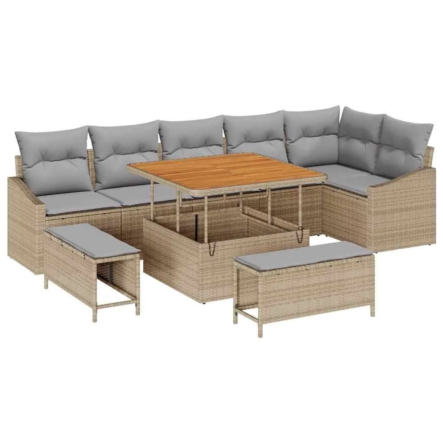 vidaXL Gartensofa-Set mit Kissen mit Speicher 9 Stk Beige Poly Rattan 33646 günstig online kaufen