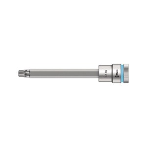 Wera Steckschlüsseleinsatz TORX T50, 1/2 Zoll, 140 mm lang, matt verchromt, mit blauer Markierung und Haltefunktion.