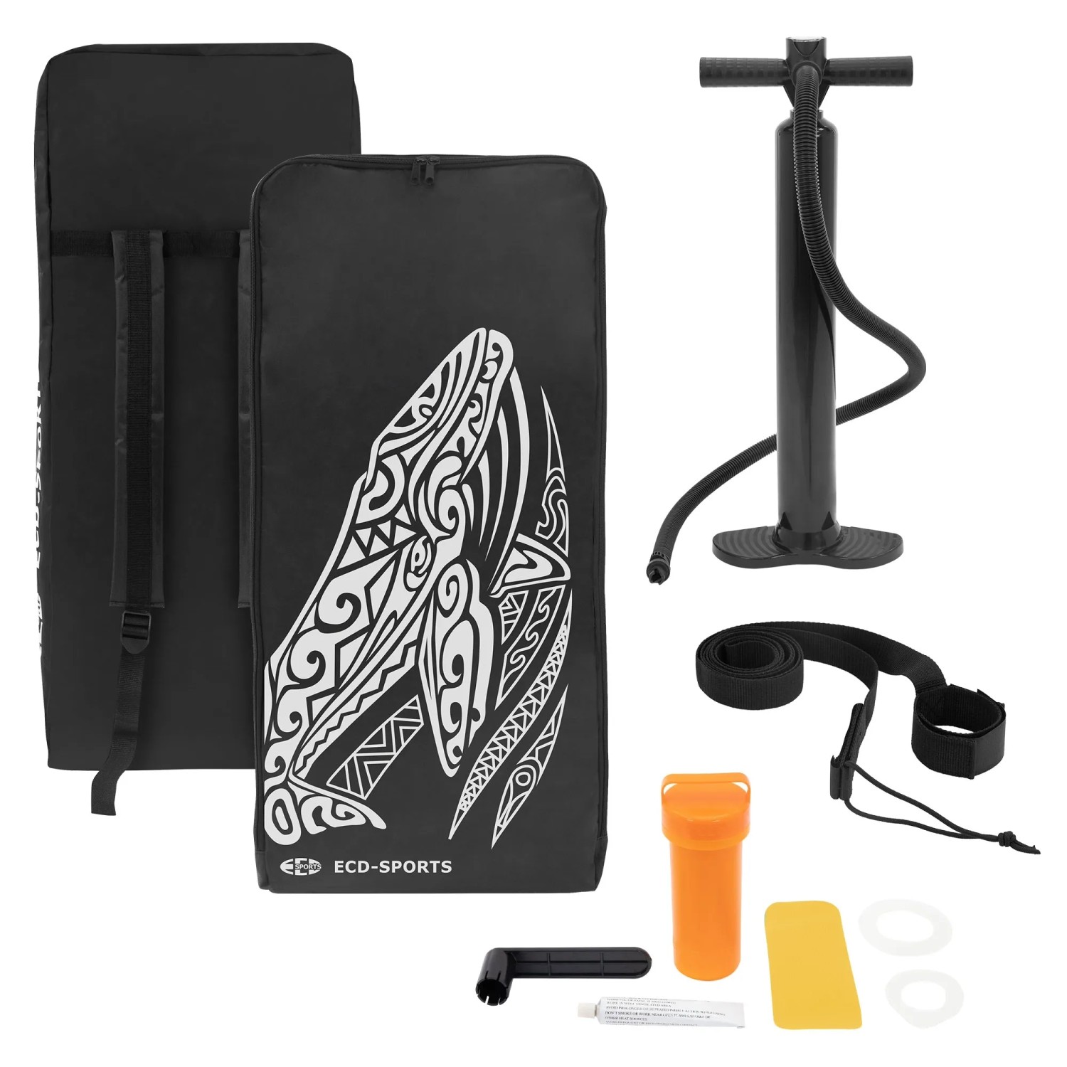 Zubehör für ECD Germany Stand Up Paddle Board: Tasche, Pumpe, Paddel, Reparaturset.