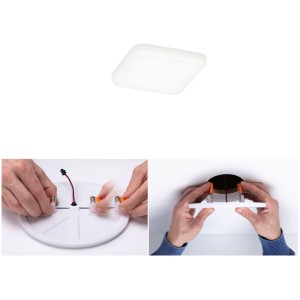 Paulmann LED-Einbaupanel Veluna, eckig, 75x75mm, 4,5W, 4000K, Satin, mit Montagebeispiel.