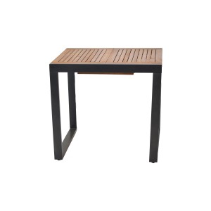 Rechteckiger, ausziehbarer Gartentisch Naxos von Merxx mit Akazienholz-Tischplatte und schwarzem Aluminiumgestell.