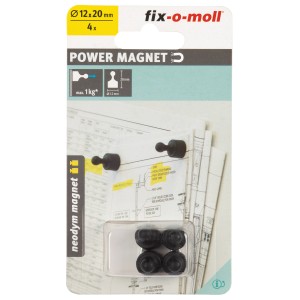 Fix-o-moll Magnetkegel, 4er-Set, schwarz, zum Befestigen von Notizen an Whiteboards.