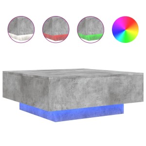 Moderner, grauer Couchtisch mit LED-Beleuchtung für das Wohnzimmer, 80x80 cm.