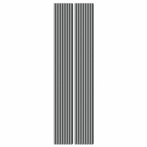 Zwei Akustikpaneele in Arktisgrau mit schwarzem Filz, 32x240 cm, zur Wand- und Deckenverkleidung.