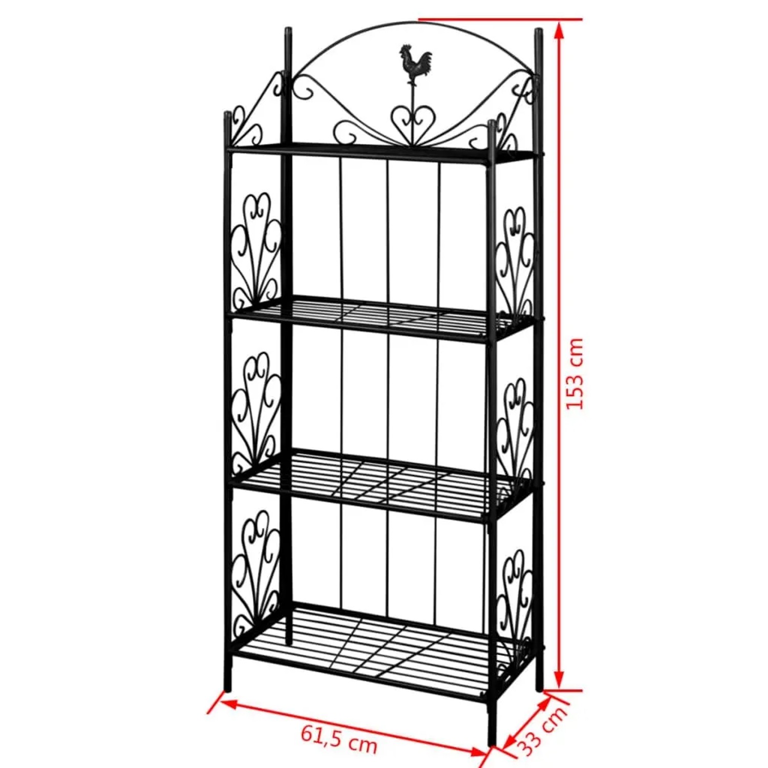 Schwarze vidaXL Pflanzentreppe/Blumenregal mit 4 Ebenen und dekorativen Verzierungen.