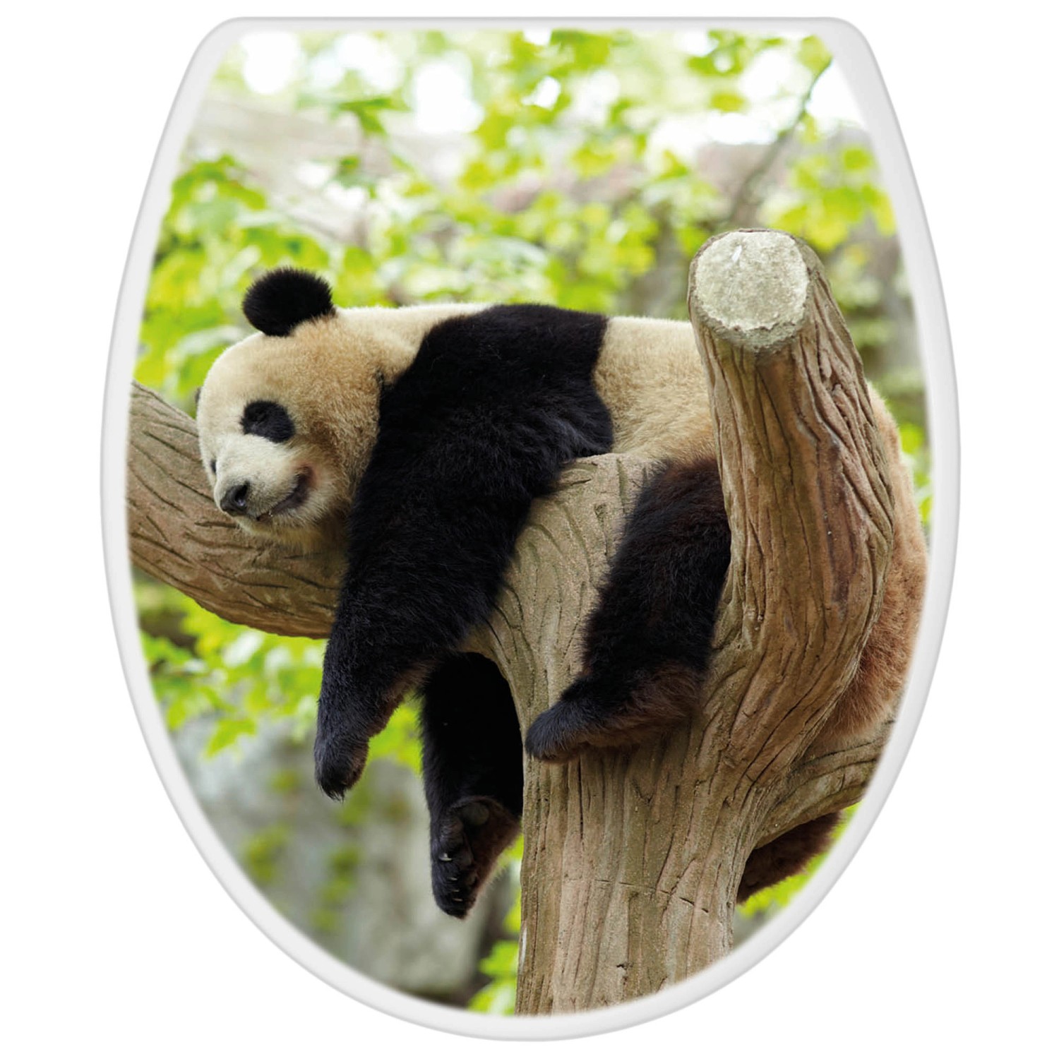 Weißer WC-Sitz mit Absenkautomatik und Panda Motiv für ein freundliches Badezimmer.