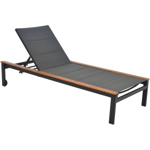 Merxx Sonnenliege Paxos mit verstellbarer Rückenlehne, Rädern und Akazienholz-Applikationen.