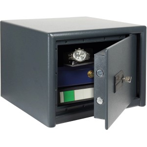 Burg-Wächter Möbeleinsatztresor Magno M 520 mit geöffneter Tür, Inhalt: Uhr, Ordner.