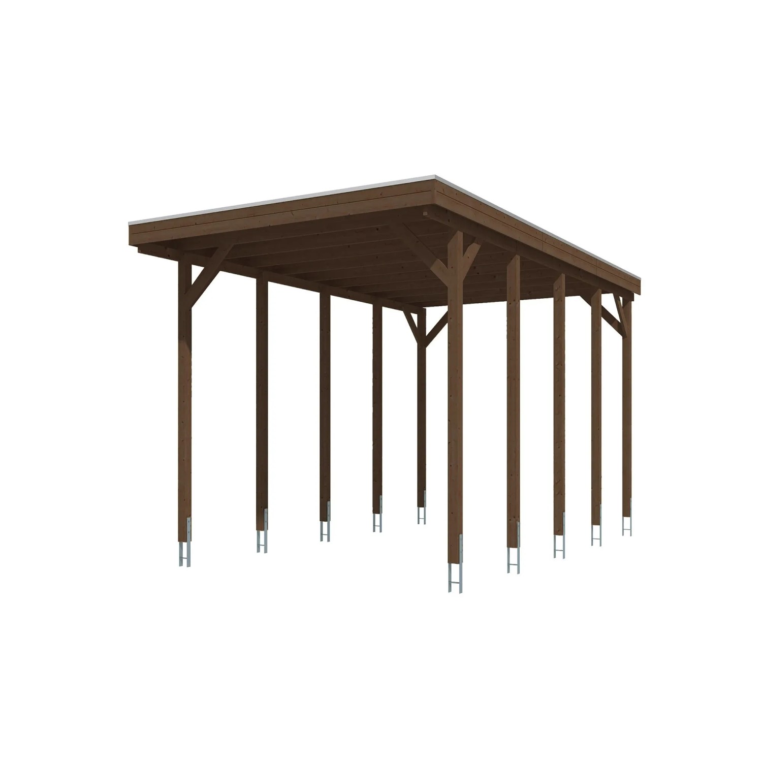 Skan Holz Caravan-Carport Friesland mit Stahldach 402 cm x 708 cm Nussbaum