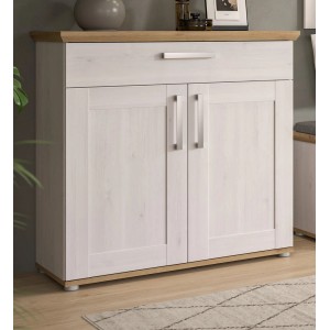 Inn.Furn Schuhschrank Mirano, Landhausstil, weiß/Lärche, mit Schublade und zwei Türen.