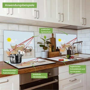 Banjado Herdabdeckplatte aus Glas mit Tiermotiv als Schneidebrett und Spritzschutz.