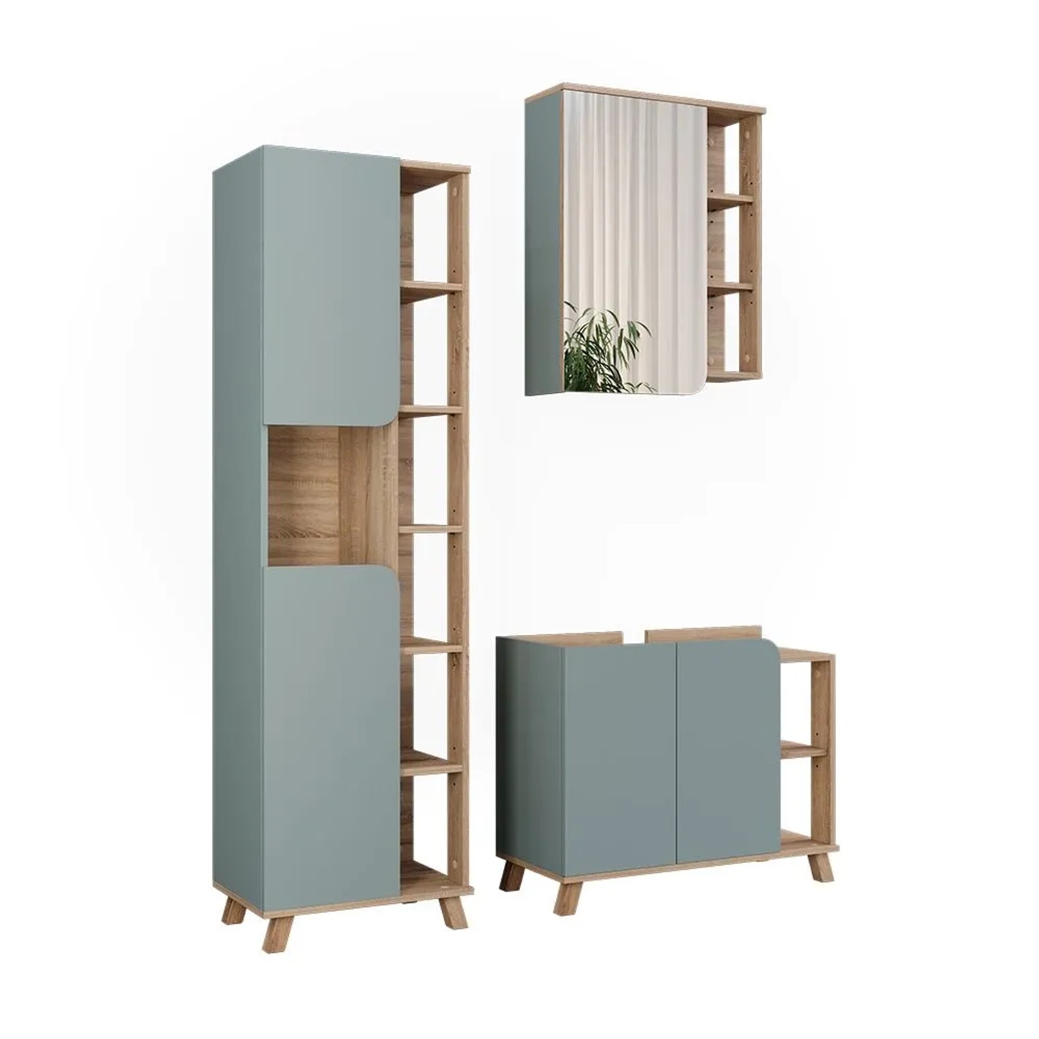 Vicco Badmöbel-Set Karen Sonoma/Blau 80 x 65 3-teilig
