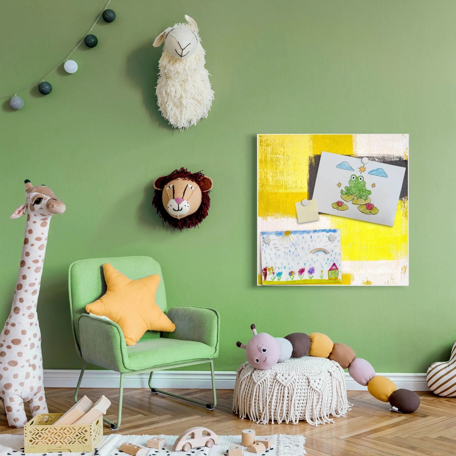 Banjado Magnettafel 50x50cm Magnetwand Weiß Aus Metall Magnetpinnwand Pinnwand Inkl. 4 Magnete Motiv Abstrakt Gelb_7