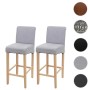 2er-Set Barhocker C33, hellgrauer Stoffbezug, helle Holzbeine. Moderne Sitzhocker für Küche und Bar.