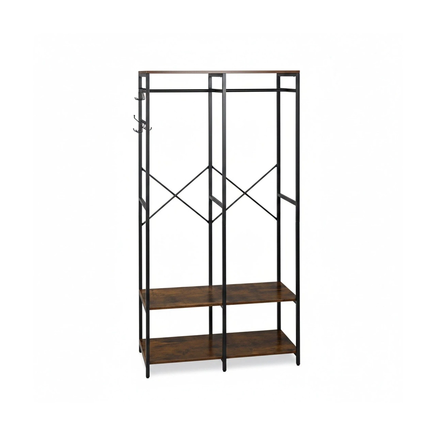 Relaxdays Garderobe Eisen MDF Schwarz Braun Offen mit Ablagen 180 cm x 94,5 cm x 40 cm 18,7 kg