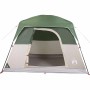 Grünes 4-Personen Campingzelt mit beigen Seiten und offenem Eingang. Wasserdichtes Kabinenzelt für Outdoor-Abenteuer.